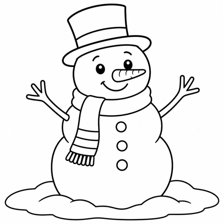 Schneemann mit Schal – Ausmalbild zum Ausdrucken