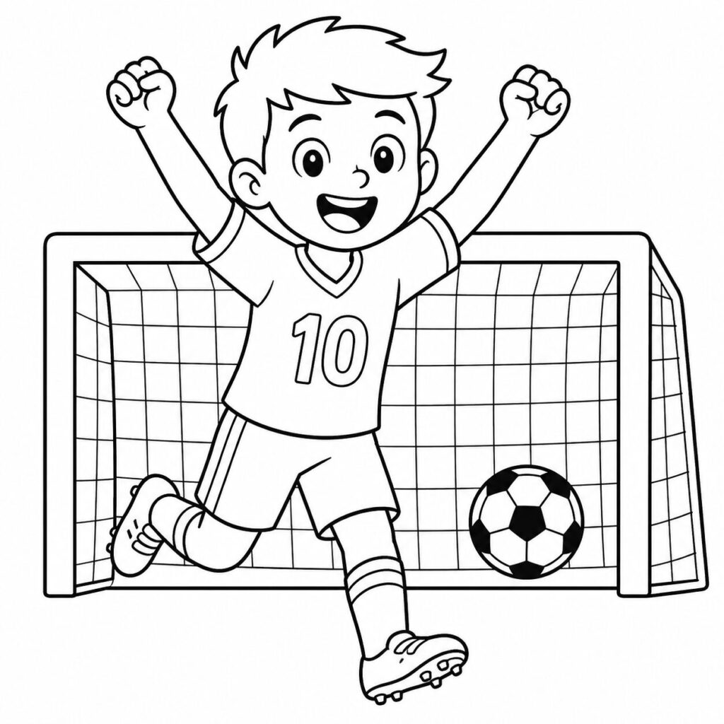Jubelnder Fußballspieler – Ausmalbild zum Ausdrucken