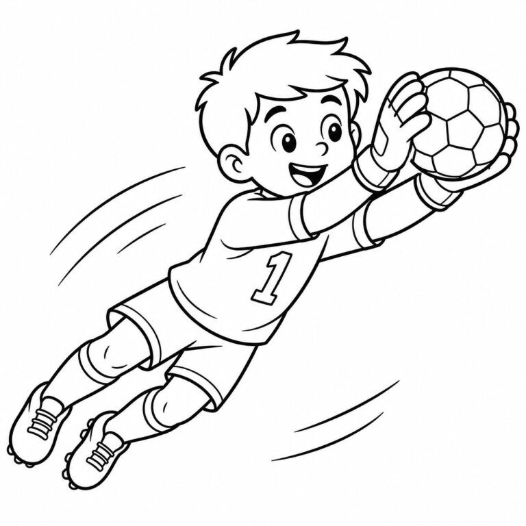 Torwart hält den Ball – Ausmalbild zum Ausdrucken