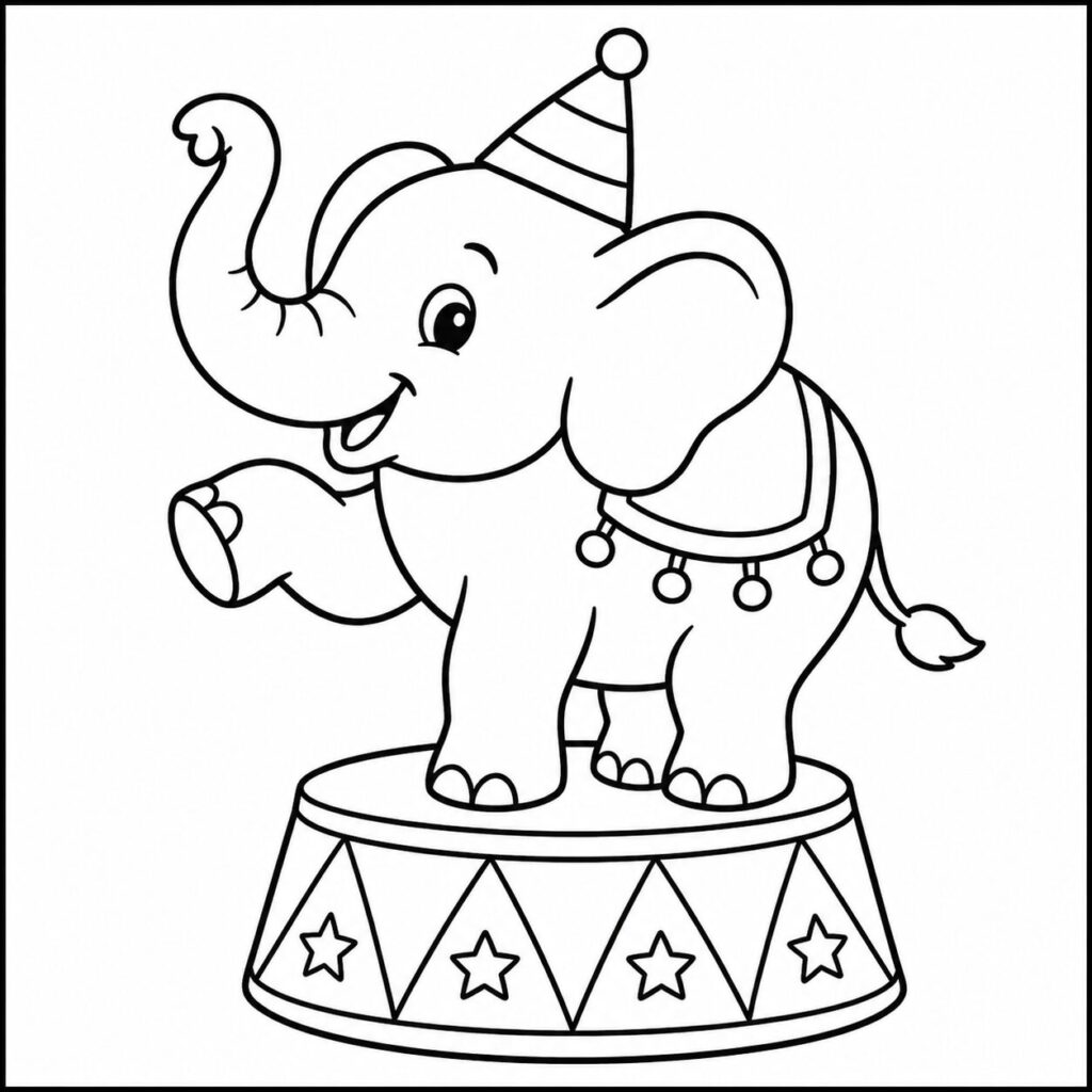 Elefant auf dem Podest – Ausmalbild zum Ausdrucken