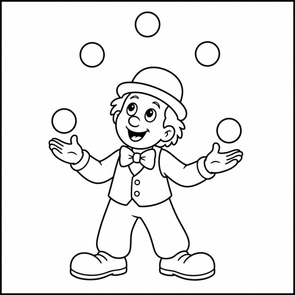 Jongleur mit Bällen – Ausmalbild zum Ausdrucken