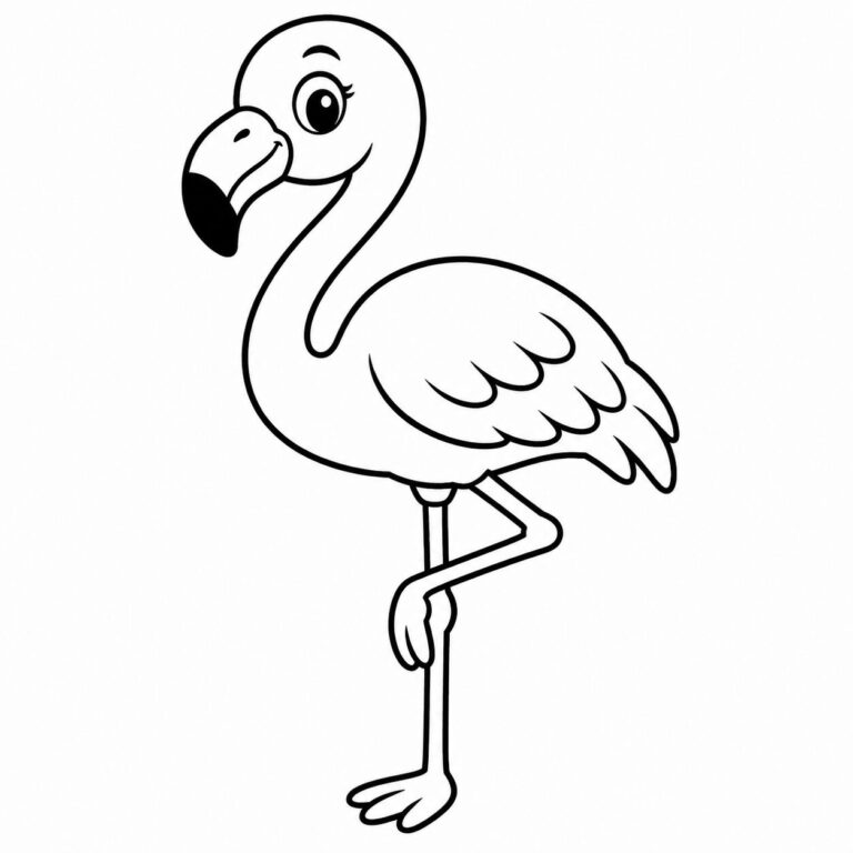 Flamingo auf einem Bein – Ausmalbild zum Ausdrucken