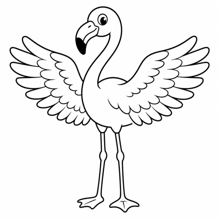 Flamingo breitet die Flügel aus – Ausmalbild zum Ausdrucken