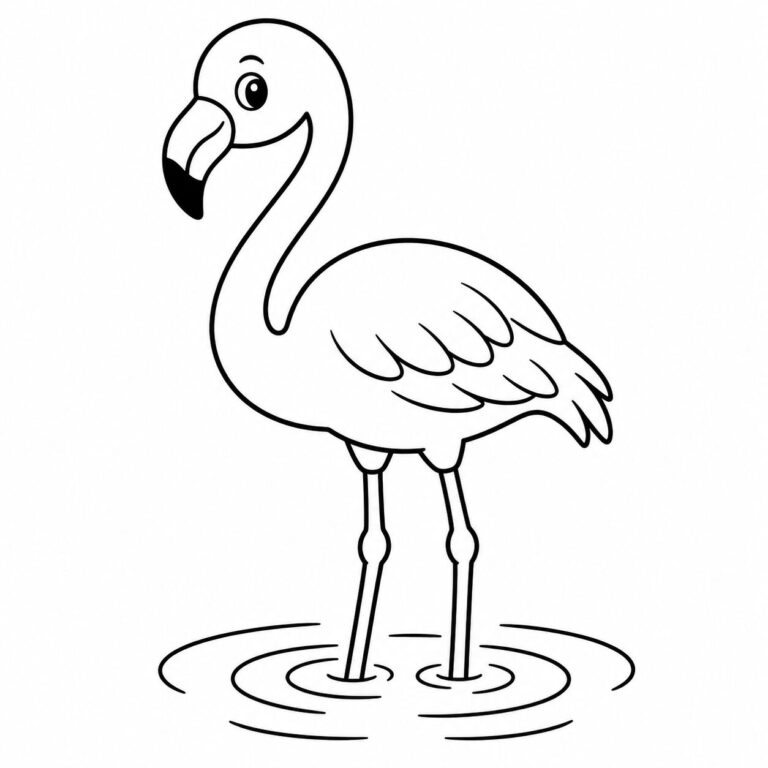 Flamingo im flachen Wasser – Ausmalbild zum Ausdrucken