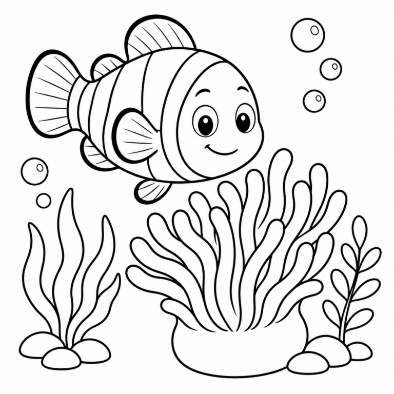 Clownfisch in der Anemone – Ausmalbild zum Ausdrucken