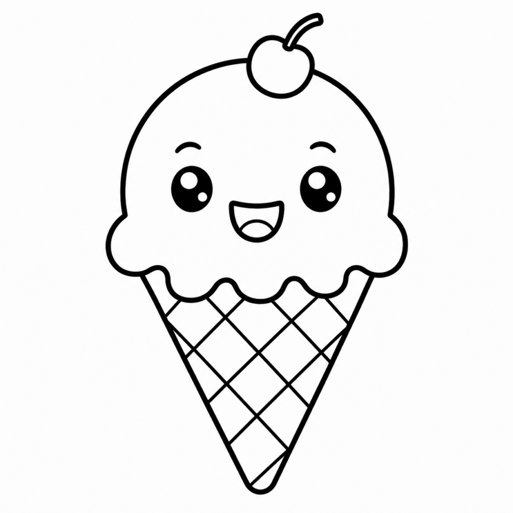 Kawaii Eiswaffel – Ausmalbild zum Ausdrucken