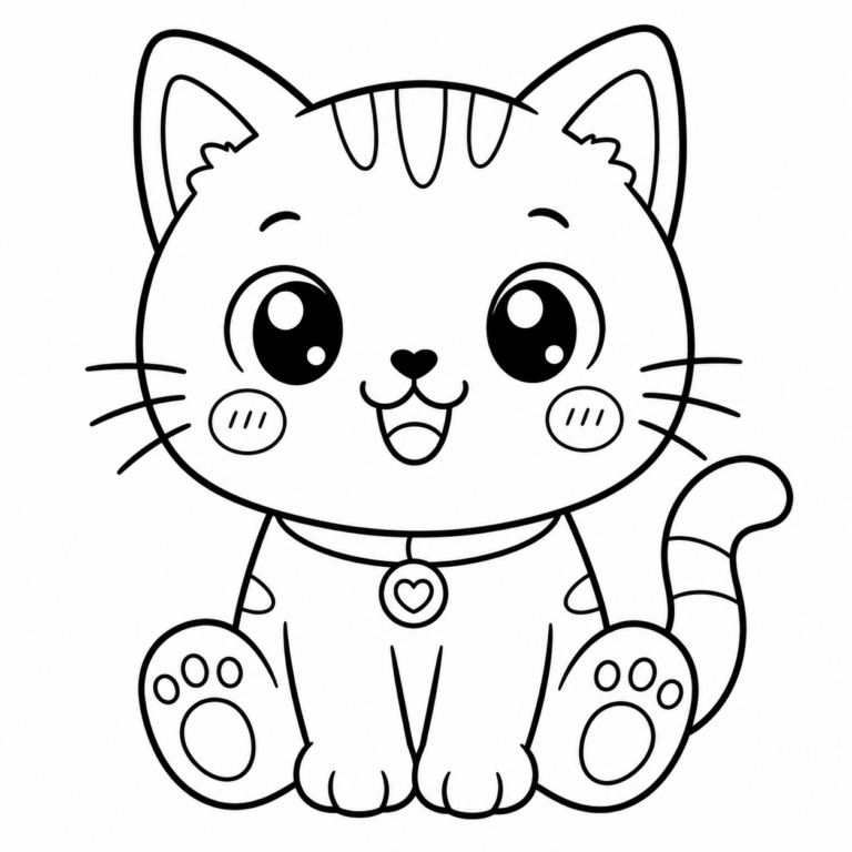 Kawaii Katze – Ausmalbild zum Ausdrucken