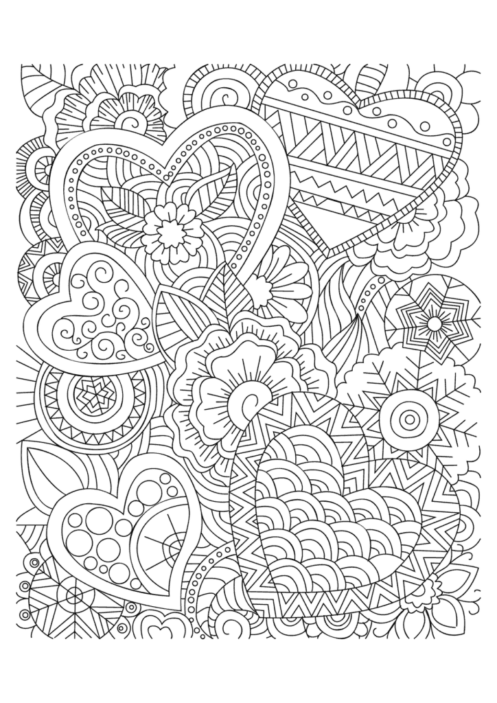Flourish Hearts Line Art Abstract Floral Flourish Hearts Illustration Line Art Lineart Love Passion Romance Valentine – Ausmalbild zum Ausdrucken